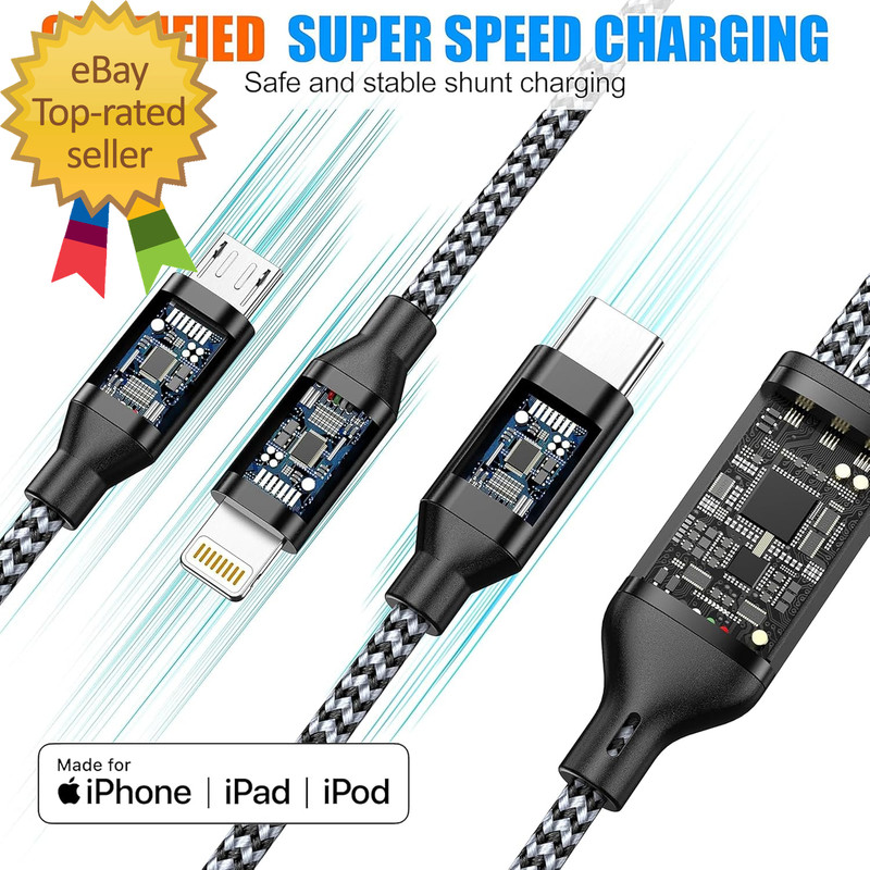 Multi Charging Cable 6Ft 2Pack 3 in 1 Charger Cord, Multiple Rapid Nylon Braided gallery