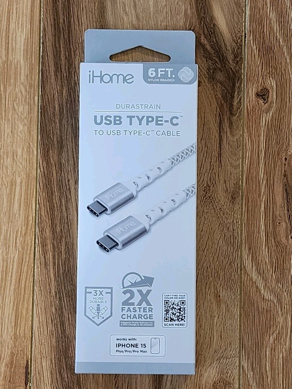 iHome cable Durastrain USB TYPE-C TO USB TYPE-C CABLE 6FT gallery