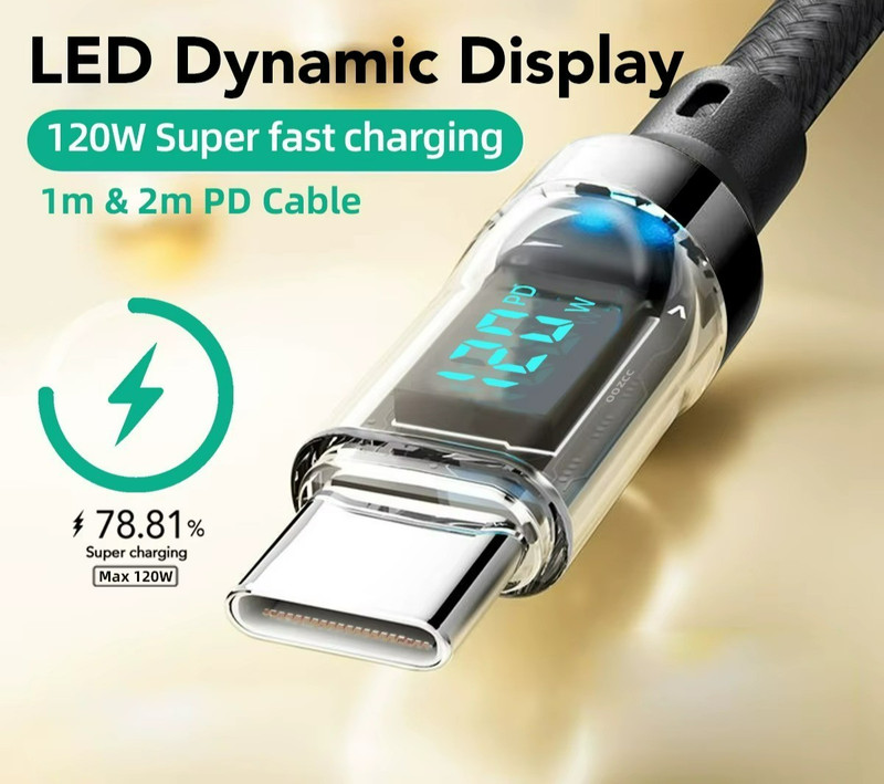 120W USB Type C Cable Fast Charging Data Cable LED Display for Xiaomi R gallery