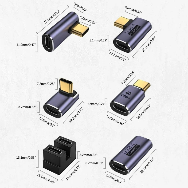 USB C 40Gbps 100W PD 8K 60Hz Adapter U-Shape Straight Angle Male to Female gallery