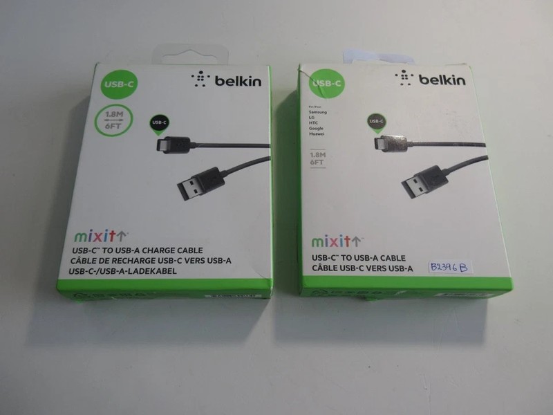 Lot of 2 Belkin 2.0 USB-A to USB Type C (USB-C) Charge Cable, 6-Ft