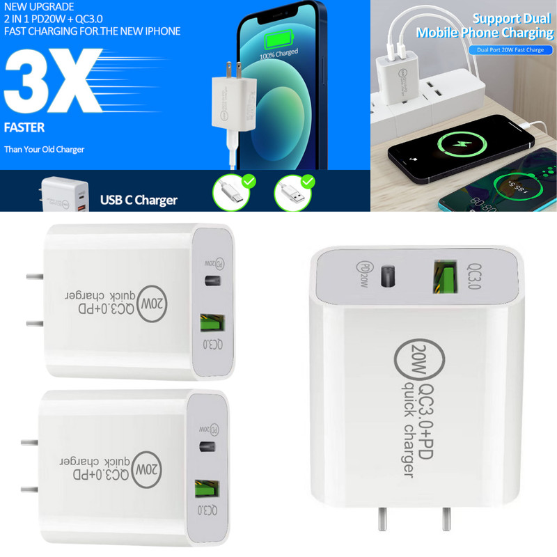1/3Pack 20W PD QC3.0 Fast Charger USB C Power Adapter For iPhone Samsung Android gallery