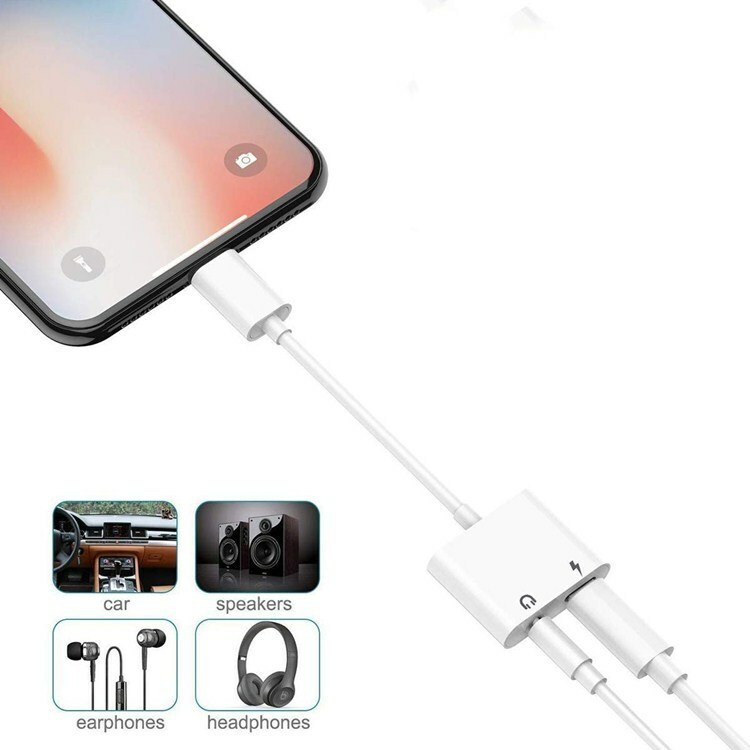 2 in 1 Dual Adapter 3.5mm Headphone & Charger For iPhone 14 13 12 11 X XR 8 Lot gallery