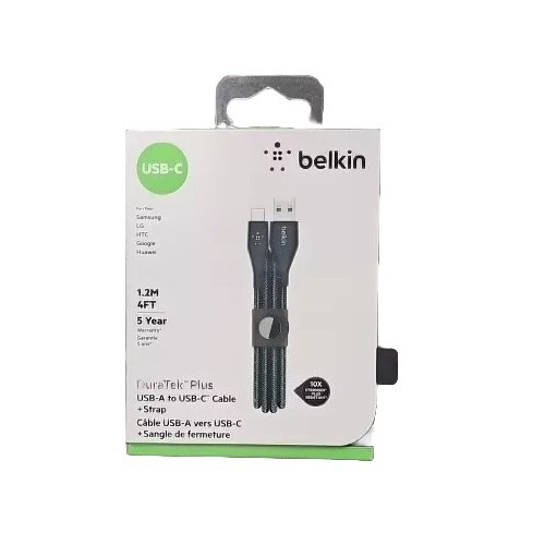 Belkin 4FT USB-A to USB-C Cable with Strap F2CU069bt04-For Iphone 15 SAMSUNG Blk