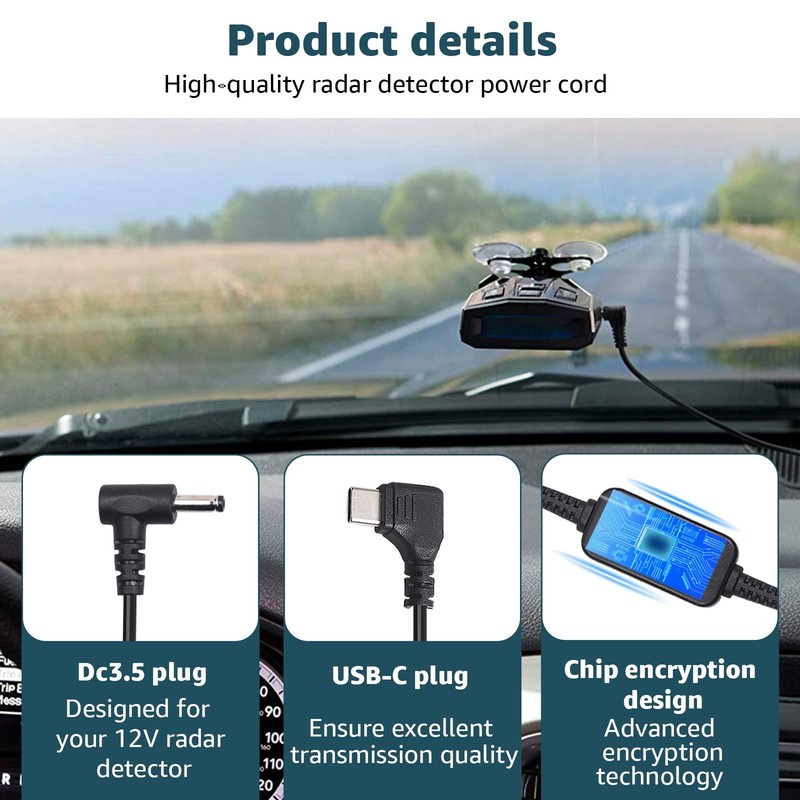 Hodeoo USB C to DC3.5 for Cobra Uniden Whistler Radar Detector Power Cord gallery