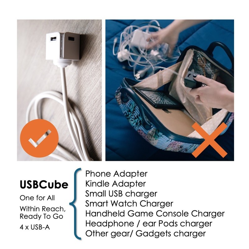 USBcube Extended USB-C + A 3ft 4 port Travel Adapter Wall Charger Power Strip gallery