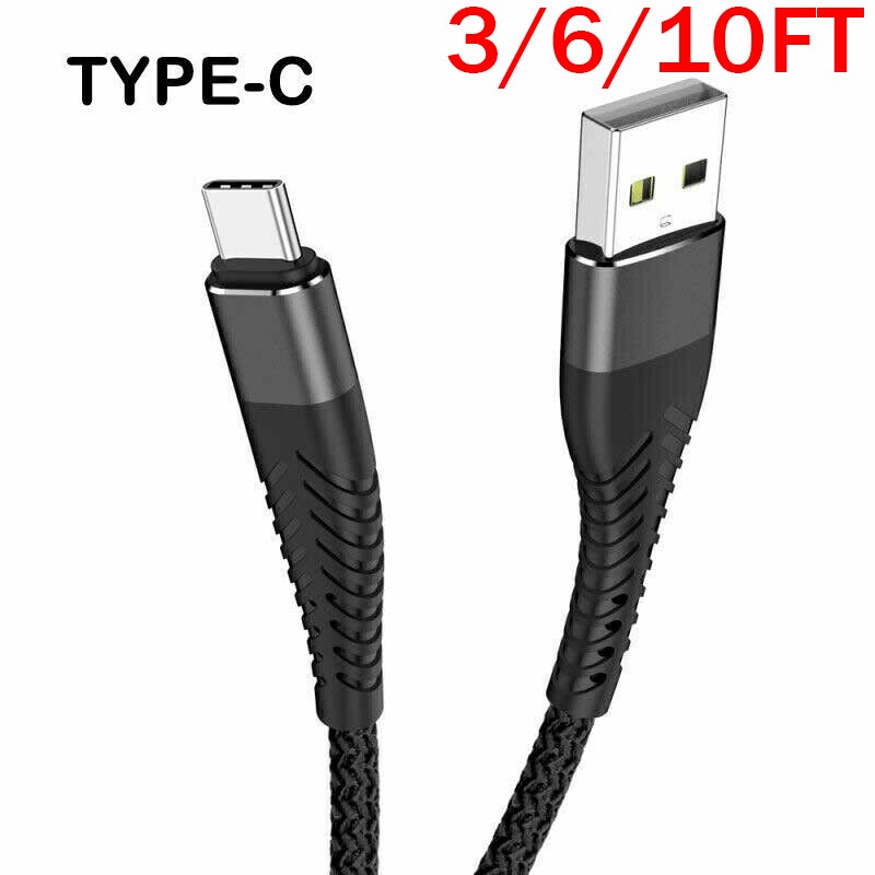 Heavy Duty Braided USB C Type-C Fast Charging Data Sync Charger Cable Long Cord