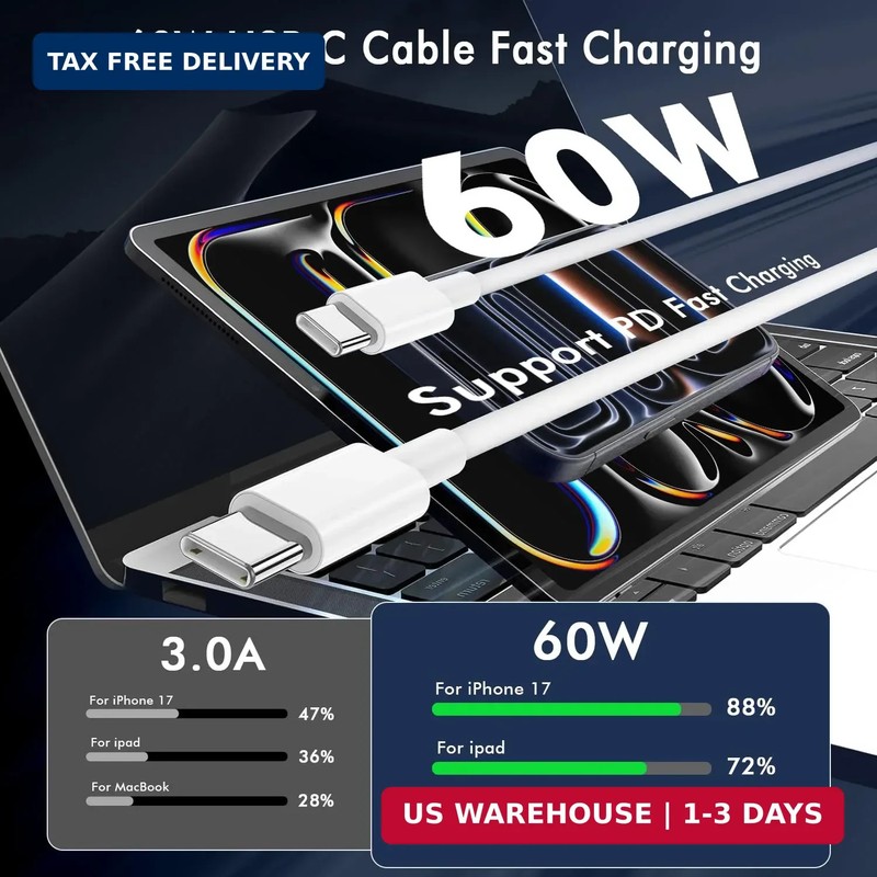 APFEN 2Pack 10FT USB C to USB C Cable Type-C 60W Fast Charging Cable Long for iP gallery