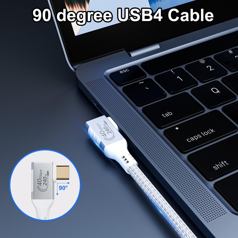 White Thunderbolt 4 Cable Long, Right Angle USB 4 Cable 90 Degree, 240W USB c... gallery