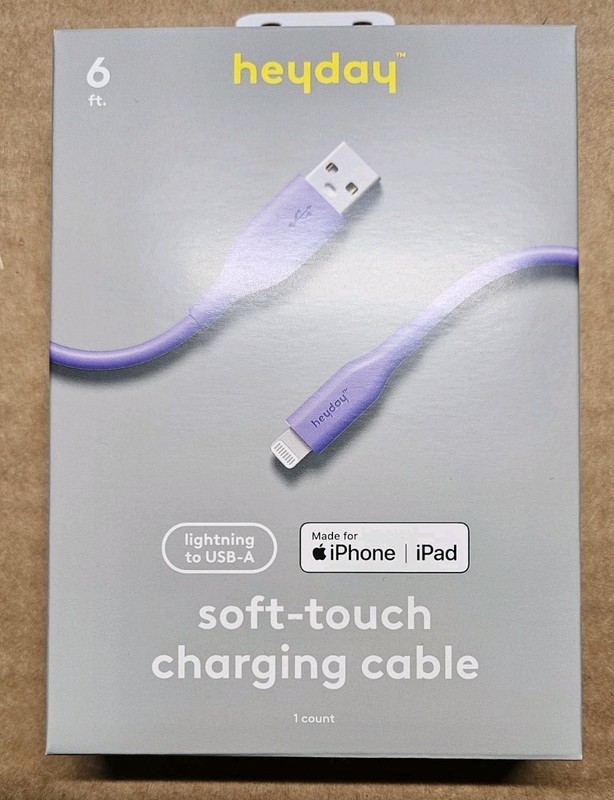 12x Heyday 6 Ft. USB-A Soft Touch Charging Cable Purple New Sealed In Box
