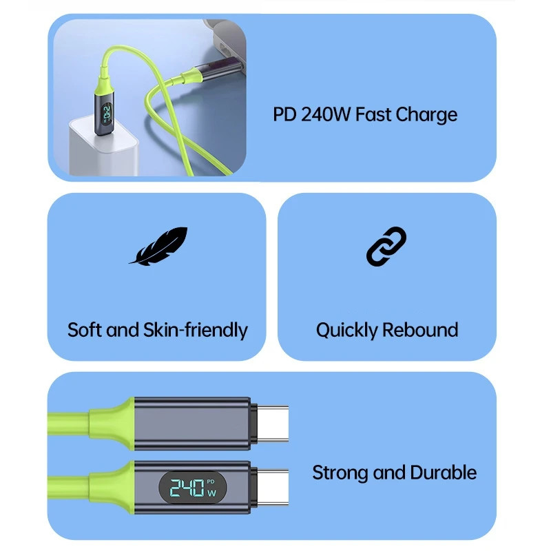100W 240W USB C to USB C Fast Charging Cable LED Display Silicone Data Cord gallery