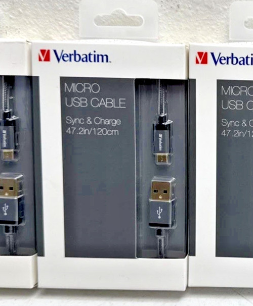 Verbatim Premium Cable Micro-USB to USB A Charge/Sync Cable🔥Braided Black🔥NEW gallery