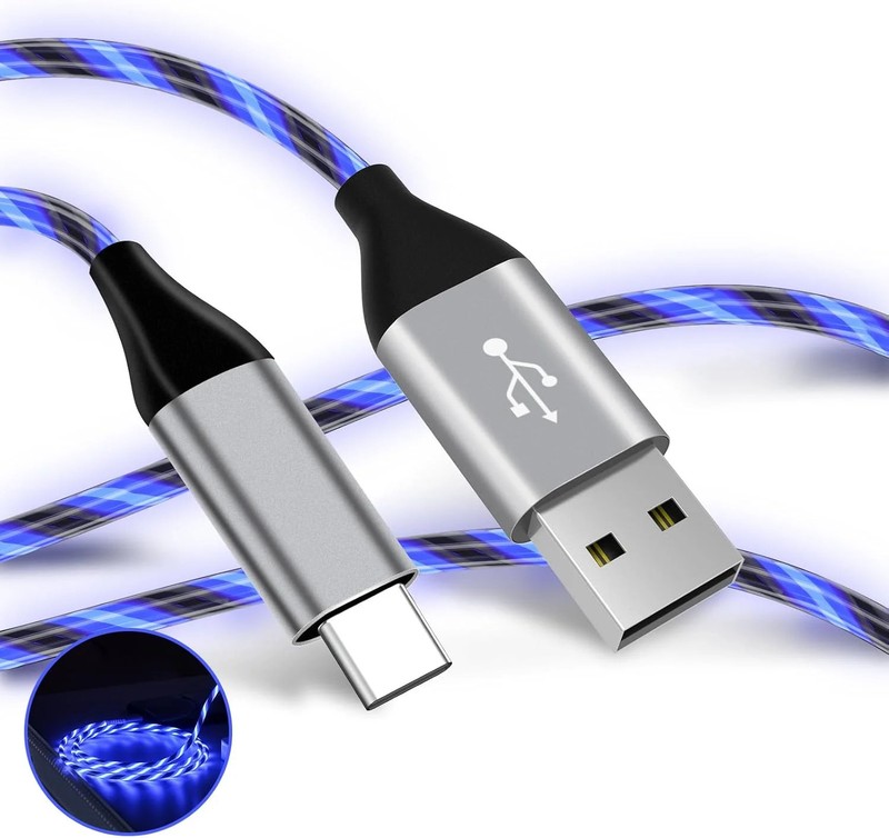 Light Up USB C Cable, LED Fast Charger Type C Charging Cords, USB-A to USB-C Com