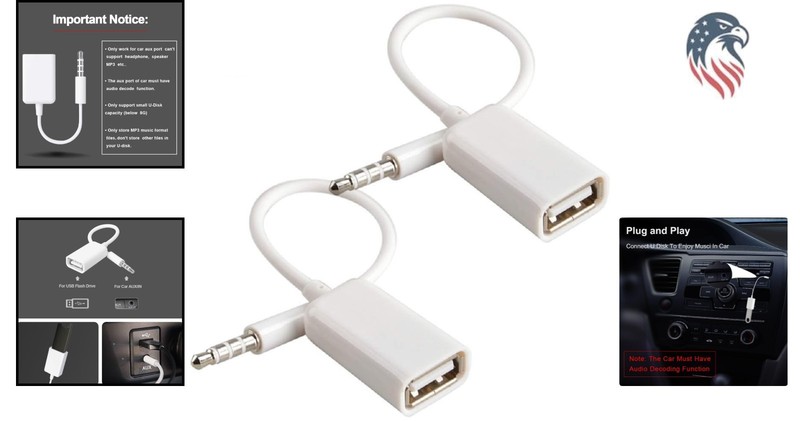Compatible Car AUX MP3 Decoder to USB Adapter 3.5mm Male to USB 2.0 Female 2pcs gallery