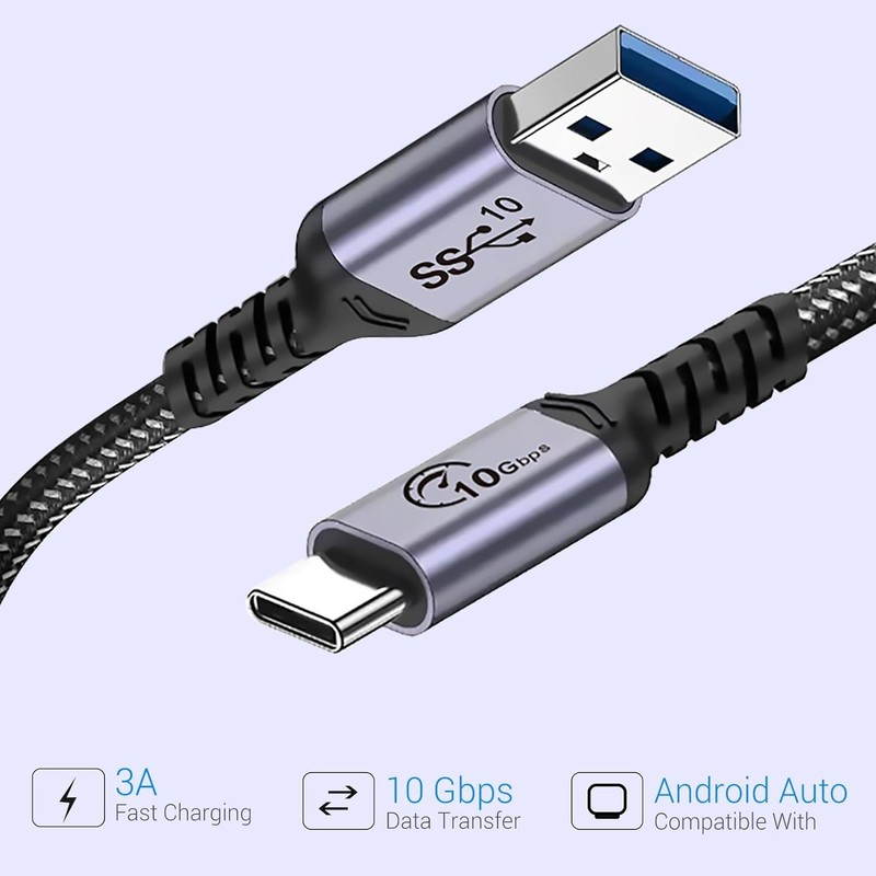 USB C 3.1 Cable 10Gbps - 1FT Fast Charging Compatible with Android Auto gallery