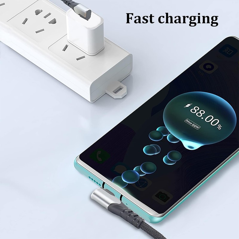 Nylon-Braided USB C Cable - 3.1A Fast Charge, 90° Angle, Black 2-Pack gallery