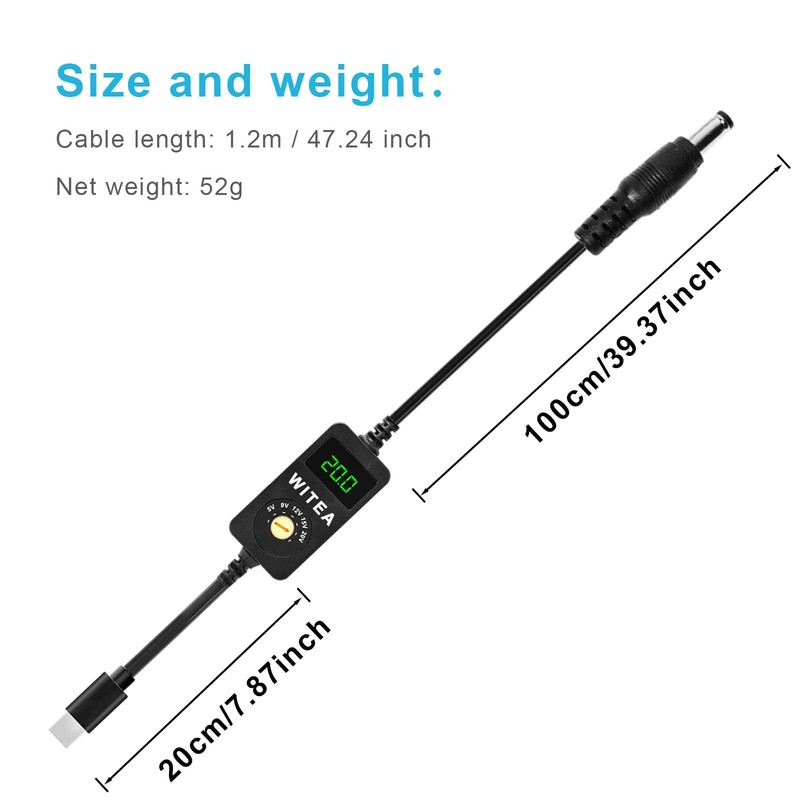 Universal USB-C to DC PD Trigger Cable with LED Voltage Display gallery