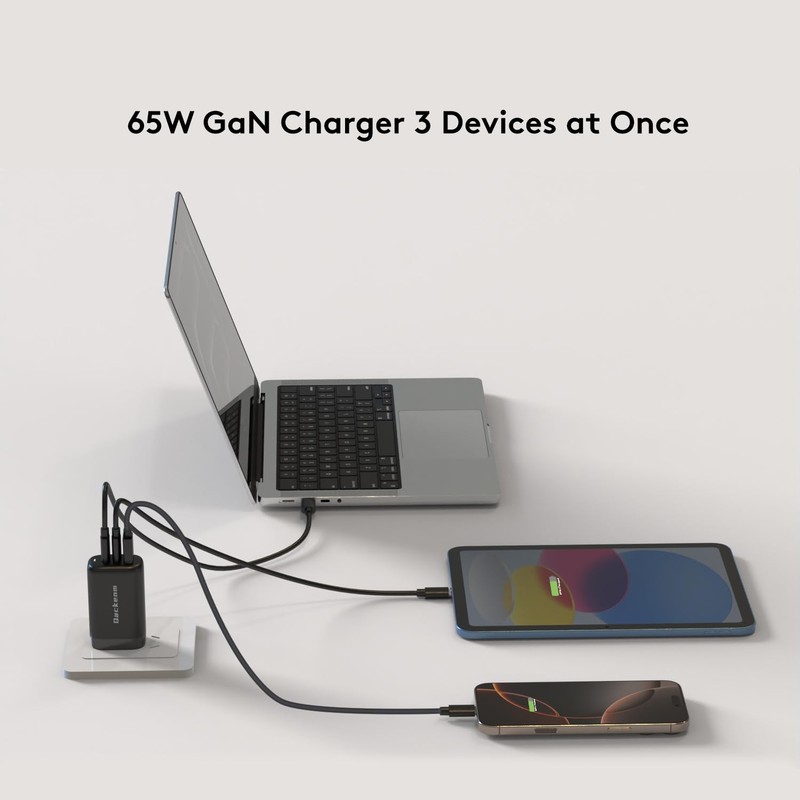 65W USB C Charger Block, 3 Ports GaN USB C Wall Charger, Foldable Fast Chargi... gallery