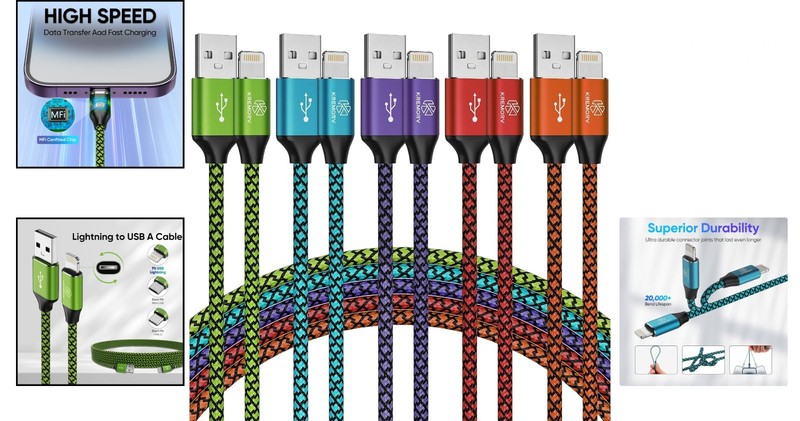 Iphone Charger 5 Pack 10 Ft USB Lightning Cable Apple Mfi Certified Cable Fast C gallery