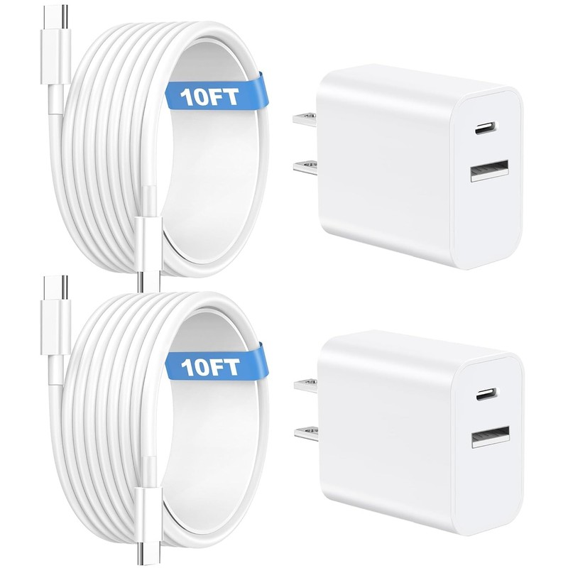 iPhone 16 15 Charger 20W Dual Port with 10FT USB C Cable