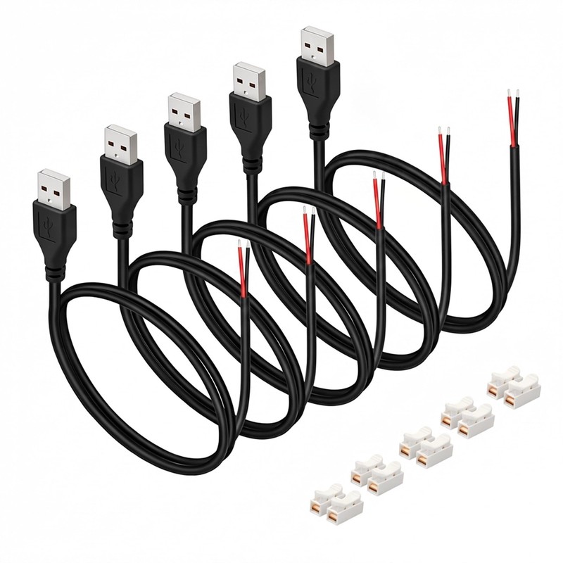 USB Pigtail Cable USB Power Cable Wire with Wire Connectors, 3.28ft 24AWG 2A …