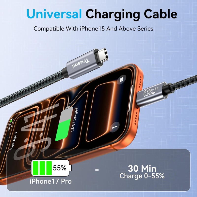 USB4 Cable 40Gbps, 8K@60Hz Video Cord, 240W Fast Charging USB-C to USB-C Cabl... gallery