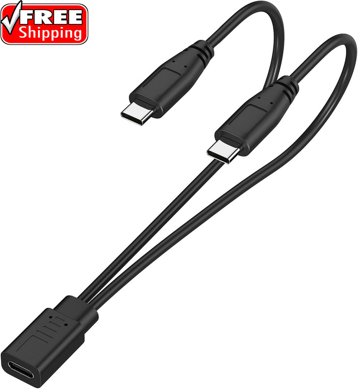 2-In-1 USB C Splitter Charge Cable, USB-C Female to 2 Type-C Male 1 in 2 Out Cha