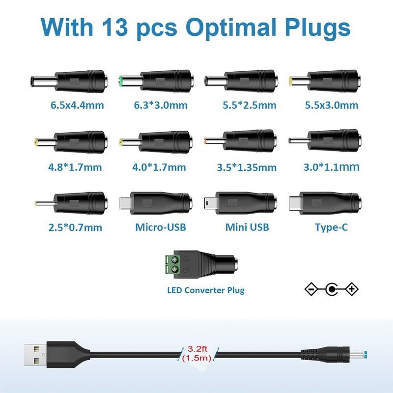 5V Universal DC Power Cable, USB to DC Charging Cord with 13Pcs Adapter Plugs fo gallery
