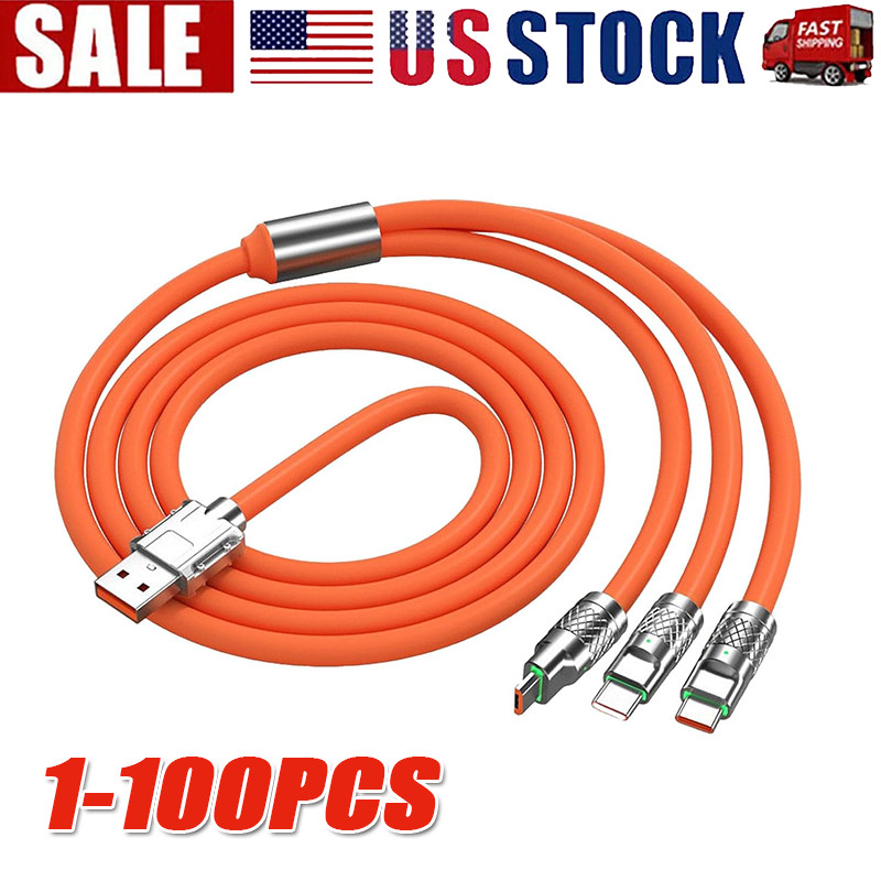 3 in 1 Fast Charging Cable Cell Phone Charger Cord For iPhone Type C Micro LOT