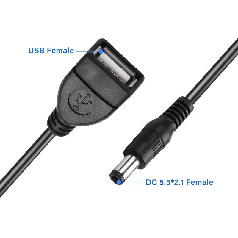 2-Pack DC 5.5x2.1mm Male to USB Female Converter Cable for DC USB Power gallery