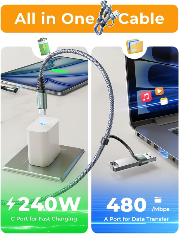 240W Long USB C Cable 10 Ft USB C Cable Fast Charging Type C Charger Right An... gallery
