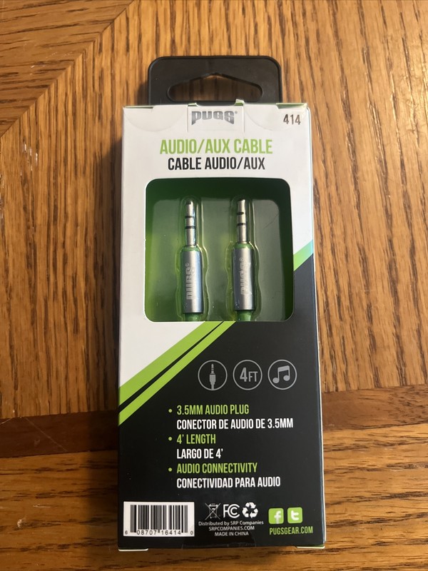 PUGS 4 Foot Audio/Auxiliary Jack 3.5mm Braided Cable Gray