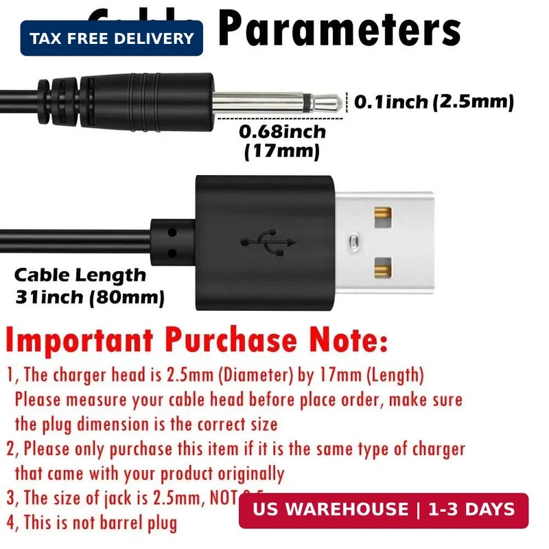 2 Pack 2.7ft Replacement DC Charging Cable, USB to DC 2.5mm Fast Charger Cord Ad gallery