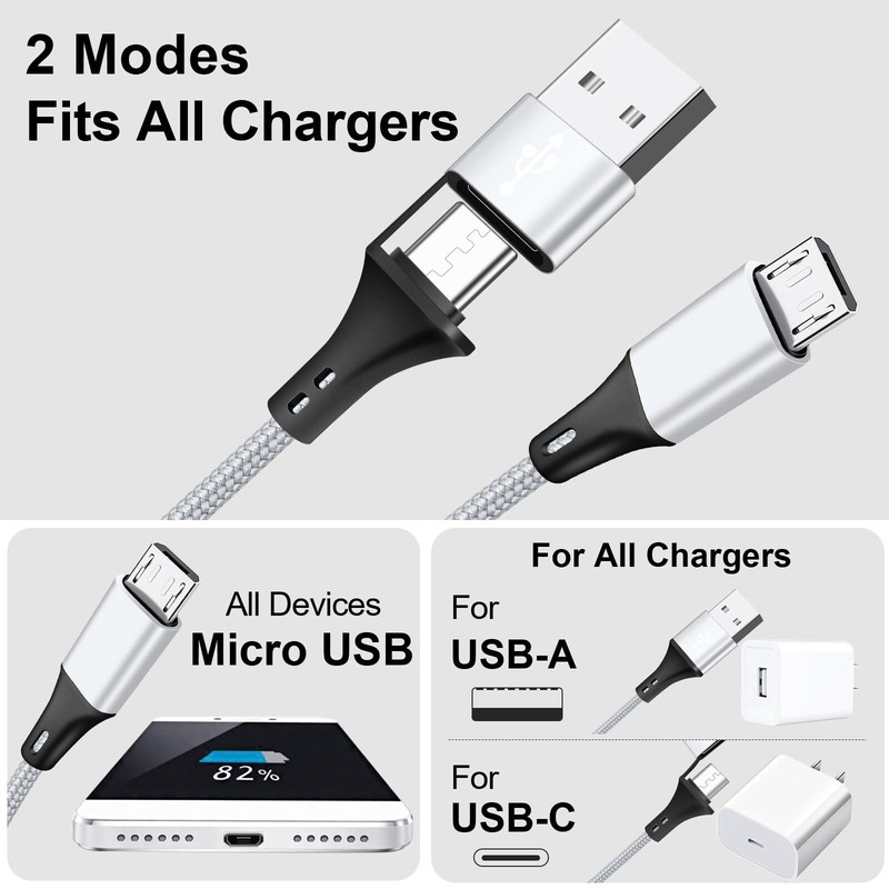Micro USB Cable, 4-in-2 Multi Micro USB Splitter Charging Cable [2Pack 4Ft], ... gallery