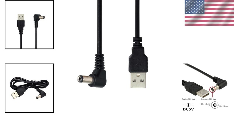 Right Angled 90° USB 2.0 Type A Male to DC 5.5x2.1mm Connector Cable 100cm gallery
