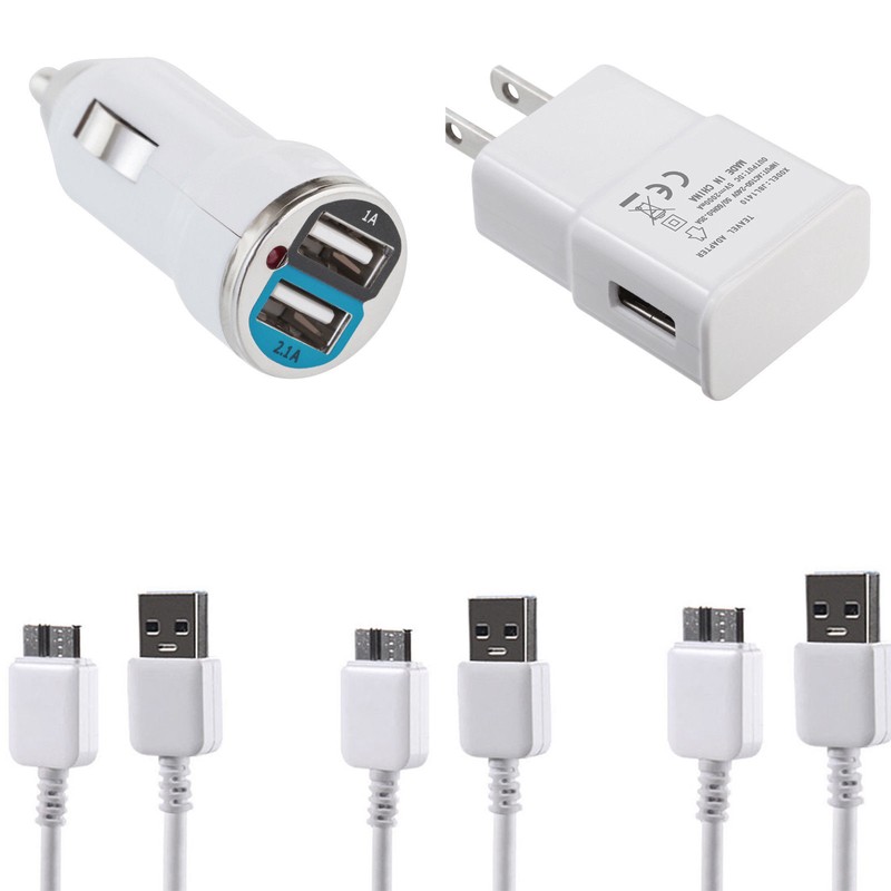 USB Home AC Wall + Car Charger + 3x Data Sync Cable For SAMSUNG Galaxy S5 Note 3