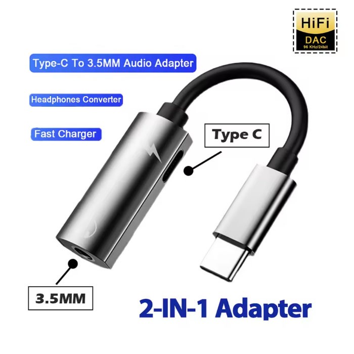2in1 USB Type-C to 3.5mm AUX Audio Headphone Jack Adapter Charger For iPhone 17 gallery