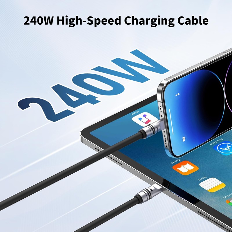 Hichain USB C Cable Fast Charger Phone 240W Charging Soft Black gallery