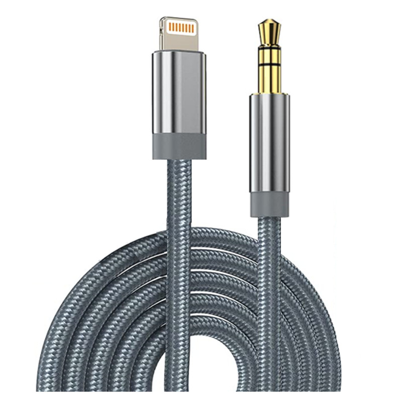 3.5mm AUX Audio Car Adapter Auxiliary Cable Nylon Braided Silver Cord for iPhone