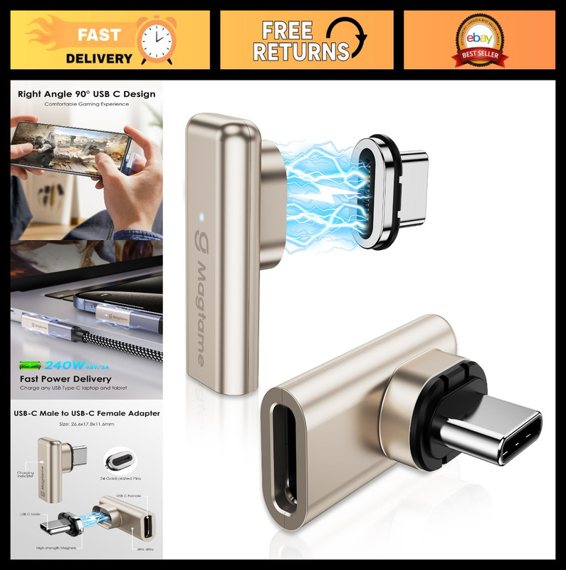 2-Pack 24Pin Magnetic Right Angle USB C Male to Female Adapter, 40Gbps, 4K Video