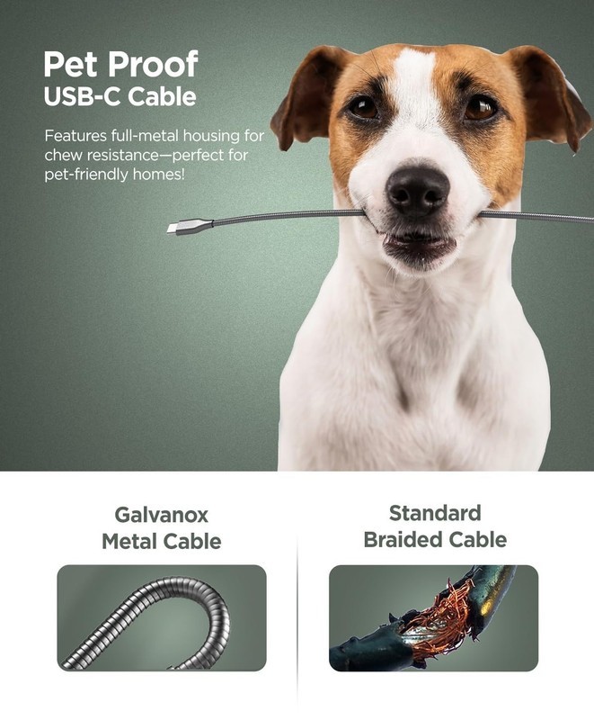 Pet Proof USB-C to USB-C Cables 2 Pack 6ft Braided Metal Fast Charging Grey gallery