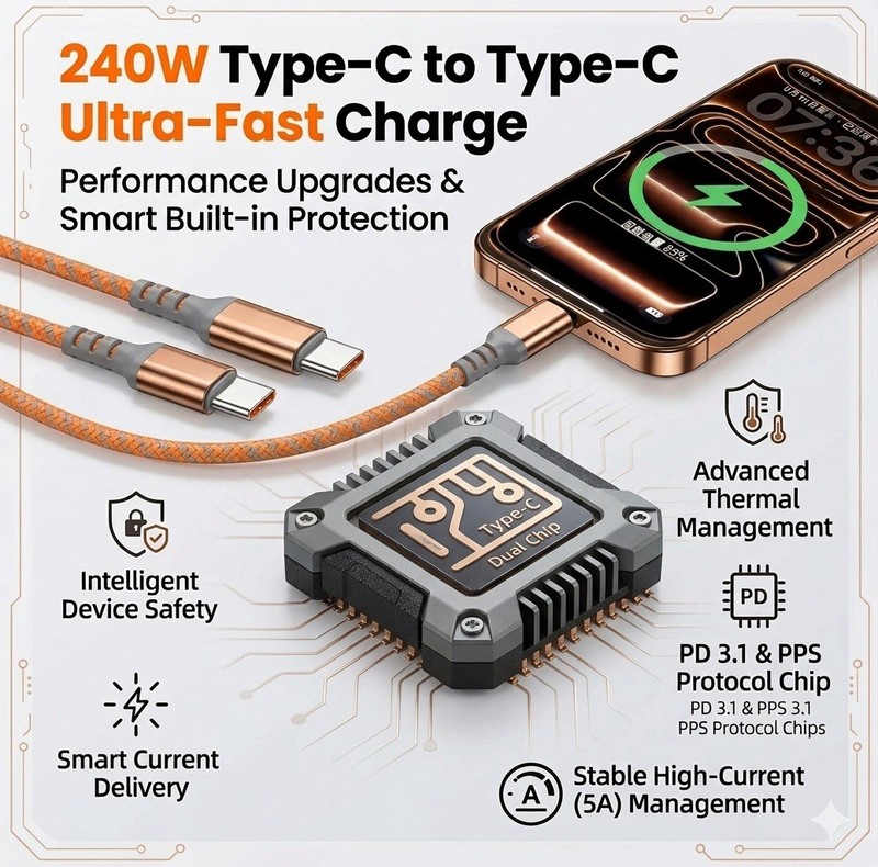 Two Pack Type C To Type C 100W And 240W Charger Fast charging combo Set gallery