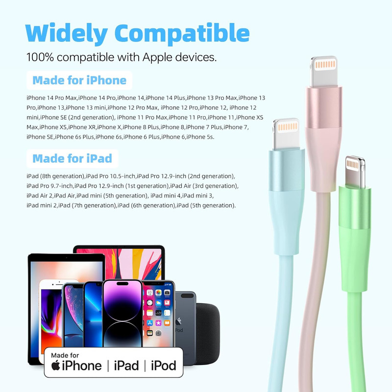 Iphone Charger 3Pack 10 FT Apple Mfi Certified Lightning Cable Fast Charging Iph gallery