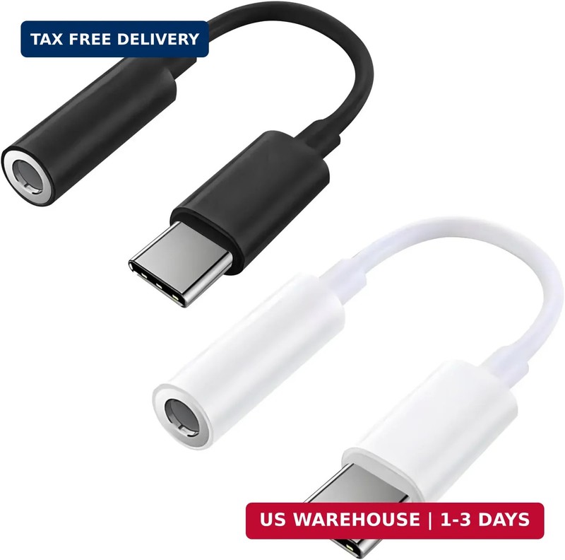 2 Pack USB C to 3.5mm Headphone Jack Adapter, Hi-Fi DAC Audio Black & White