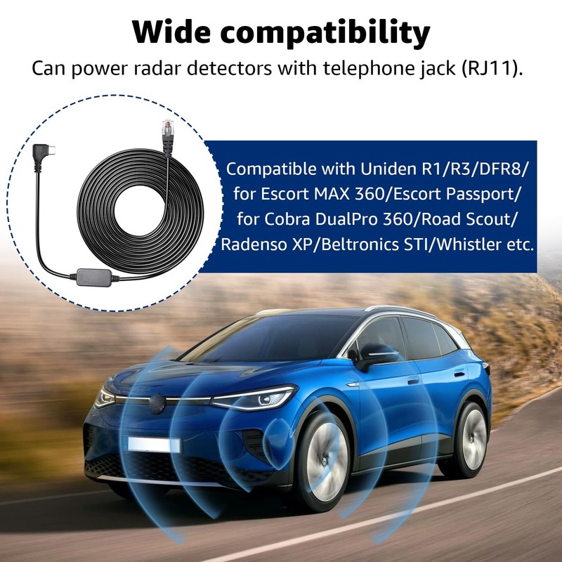 USB C to RJ11 Radar Detector Power Cable for Uniden Escort & More 13FT gallery