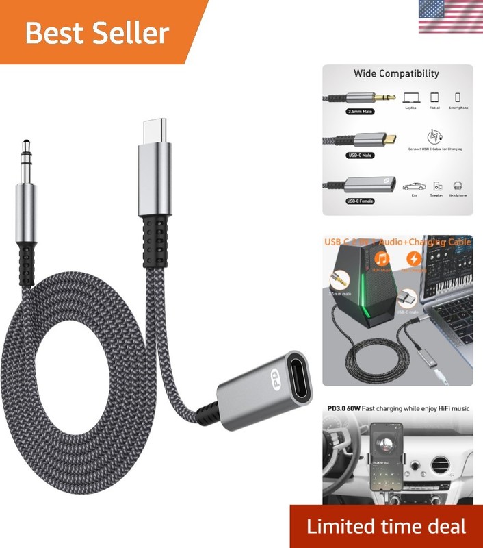 HiFi USB C to 3.5mm Aux Cable with 60W Charging – Universal Compatibility