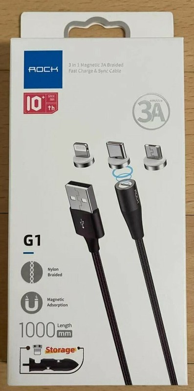Rock 3 in1 Magnetic 3A Braided Fast Charge & Sync Cable for Apple Android gallery