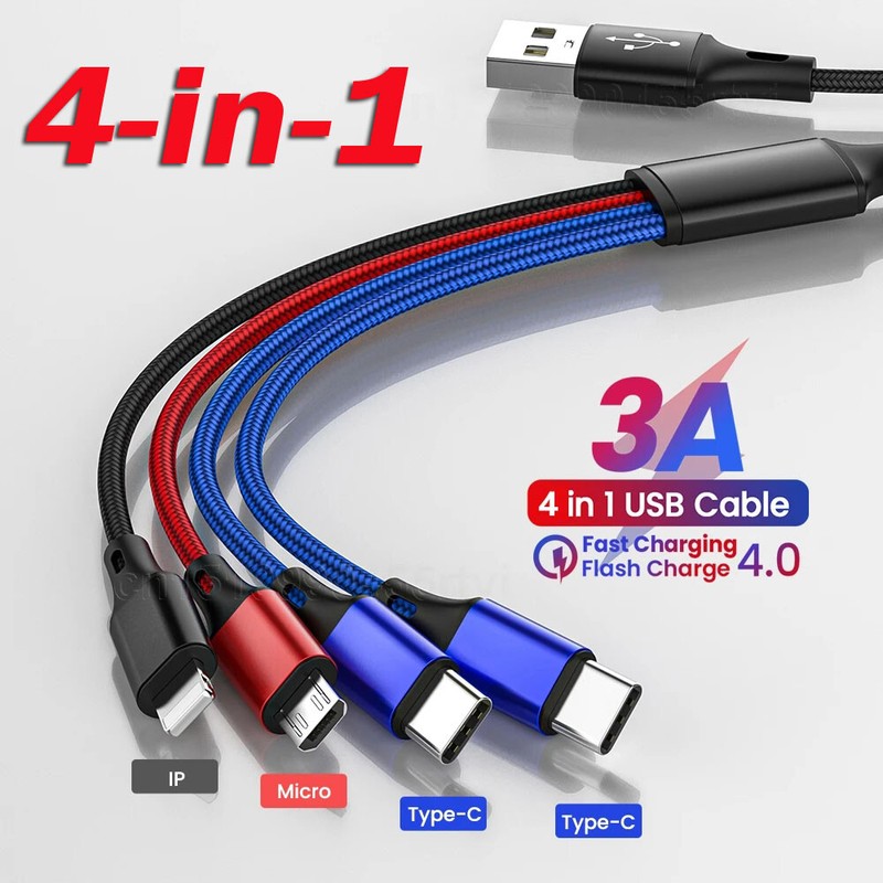 4 In1 Micro USB Type C Fast Charging Cable Multi Port For Samsung iPhone Android gallery