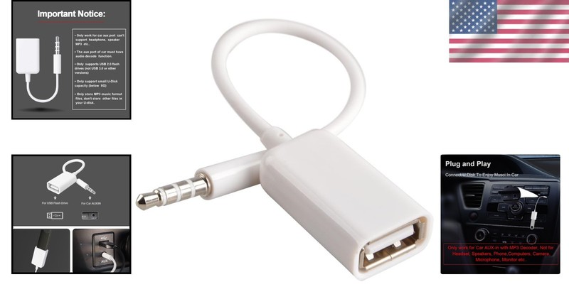 3.5mm Male to USB 2.0 Female Adapter for Car AUX with MP3 Decoder, Compact gallery