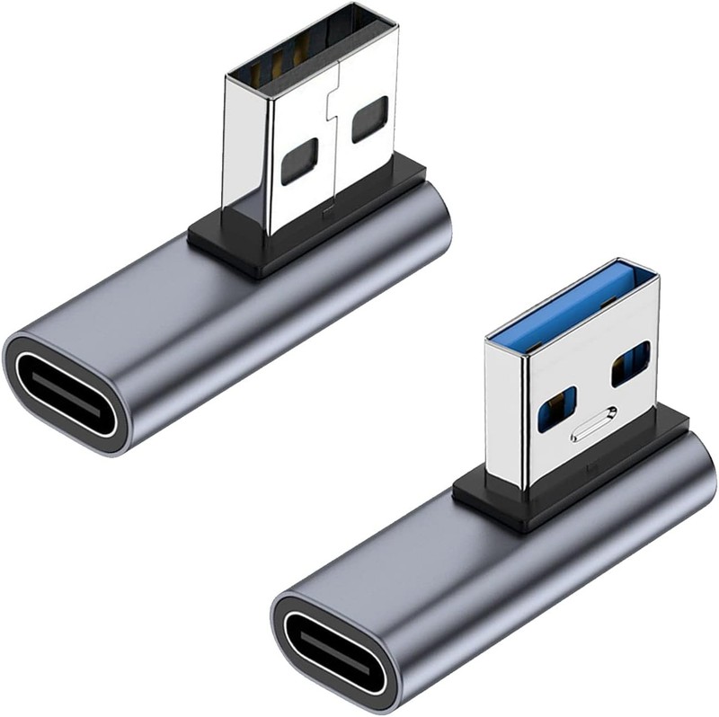 90 Degree USB C Female to USB Male Adapter 2 Pack, Left and Right Angle Type C t